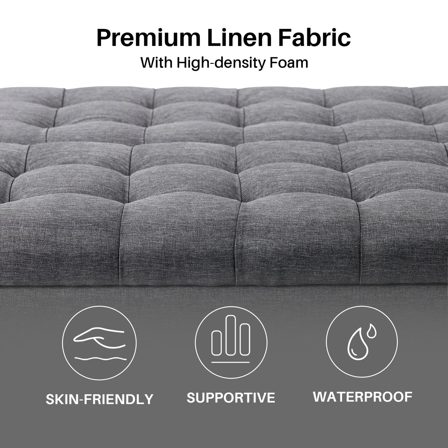 35" Large Square Storage Ottoman Bench, Upholstered Coffee Table, Lift Top Storage