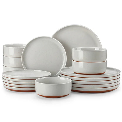 18Pcs Grey Ceramic Plates and Bowls Dinnerware Set. Stoneware Tableware Porcelain Food Dishes, Dinner Tray, Salad Bowl