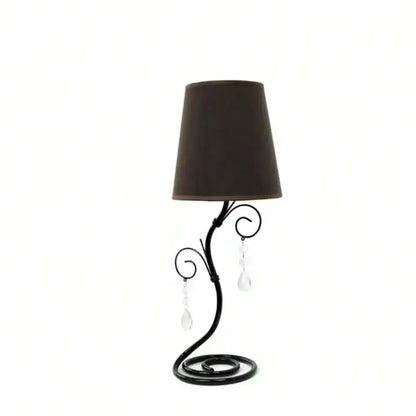 18.5" Twisted Vine Black Table Lamp with Brown Shade and Hanging Beads for Night Stand