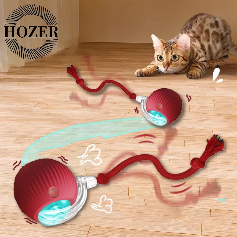 2 Pcs Cat interactive Ball Toys, Automatic Rolling Ball Faux Tail Rechargable Smart Toy