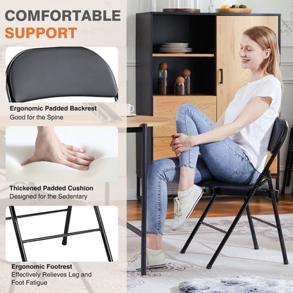 Leather Padded Folding Chairs 4 Pack Sturdy Metal