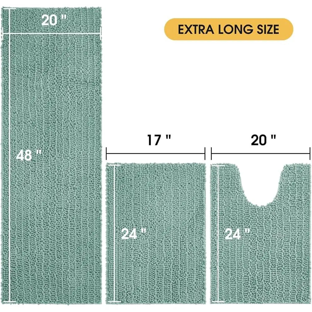 Ultra Soft Chenille Bathroom Rug Set Non Slip, Thick and Absorbent 3 Piece
