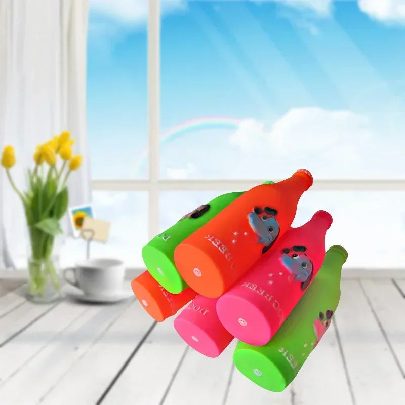 New Dog Toys Silicone Beer Bottle, Brother Dog Pattern, Chew Squeaky Toys for Dogs, Cats