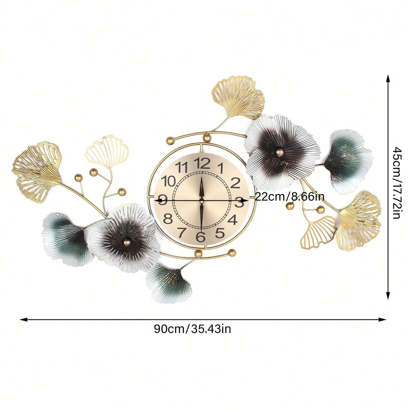 Large Luxury Ginkgo Leaf Mute Wall Clock 90*45cm
