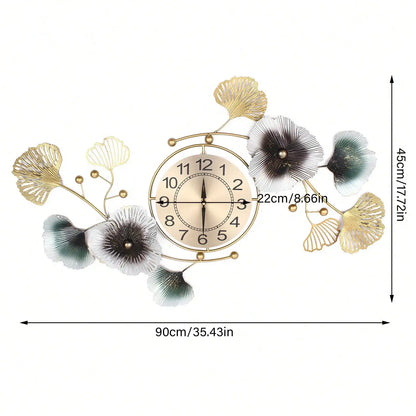 Large Luxury Ginkgo Leaf Mute Wall Clock 90*45cm