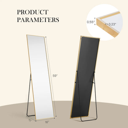 Full Body Mirror, Standing, Wall Hanging with Stand,  59" x 16"/ 64" x 21"
