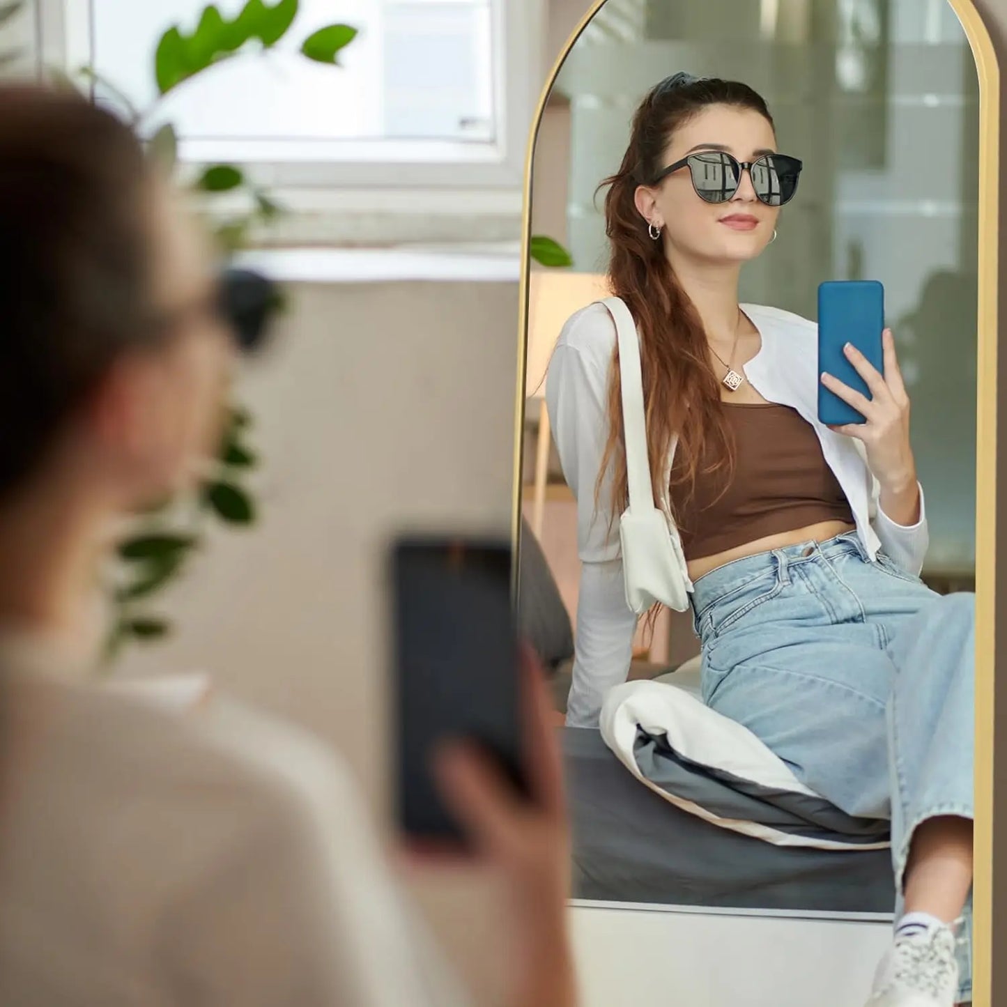 Gold Arched Mirror Full Length w/Stand 21" x 64"