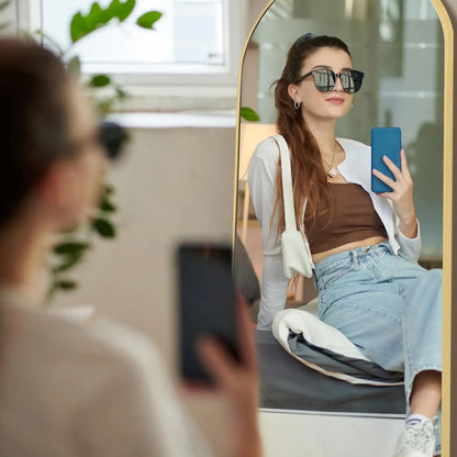 Gold Arched Mirror Full Length w/Stand 21" x 64"