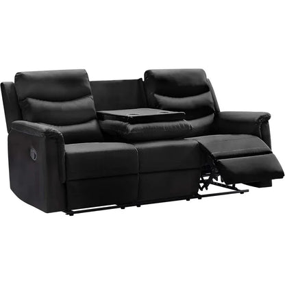 77" Comfy Living Room Sofa Set W/2 recliners, 3 Seater Leather adjustable