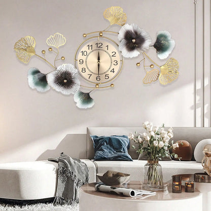 Large Luxury Ginkgo Leaf Mute Wall Clock 90*45cm