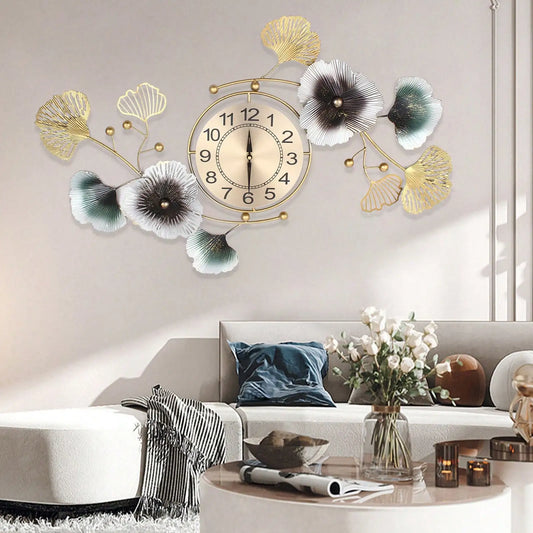 Large Luxury Ginkgo Leaf Mute Wall Clock 90*45cm