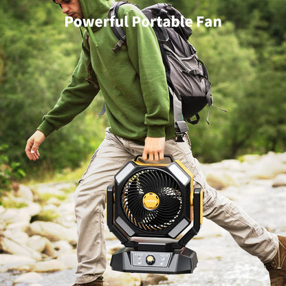 40000mAh Camping Fan, Battery operated fan with 4 LED Light, 8 Speed, Remote Portable Rechargeable Outdoor