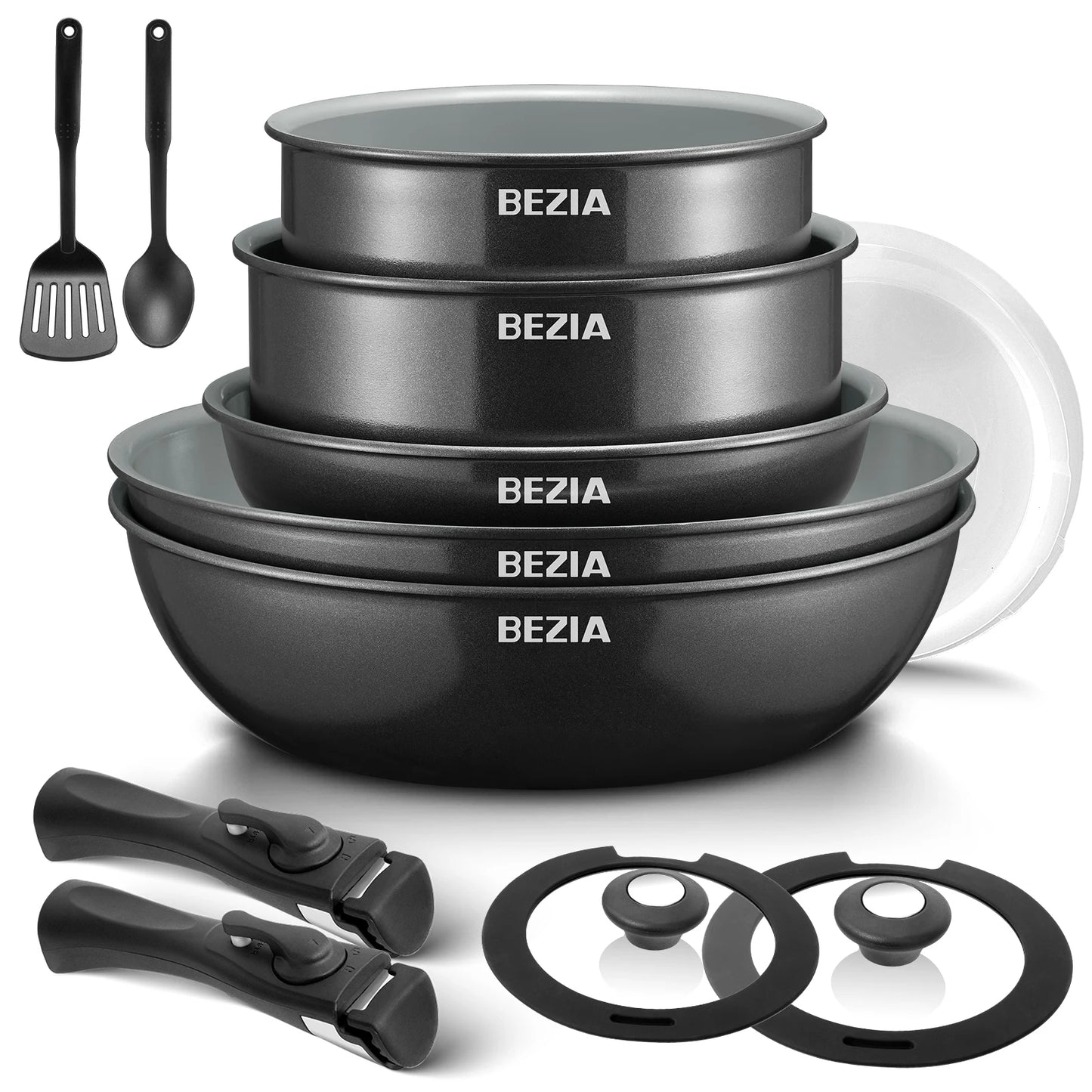 Induction Ceramic Cookware W/Detachable Handles, 13 Pcs