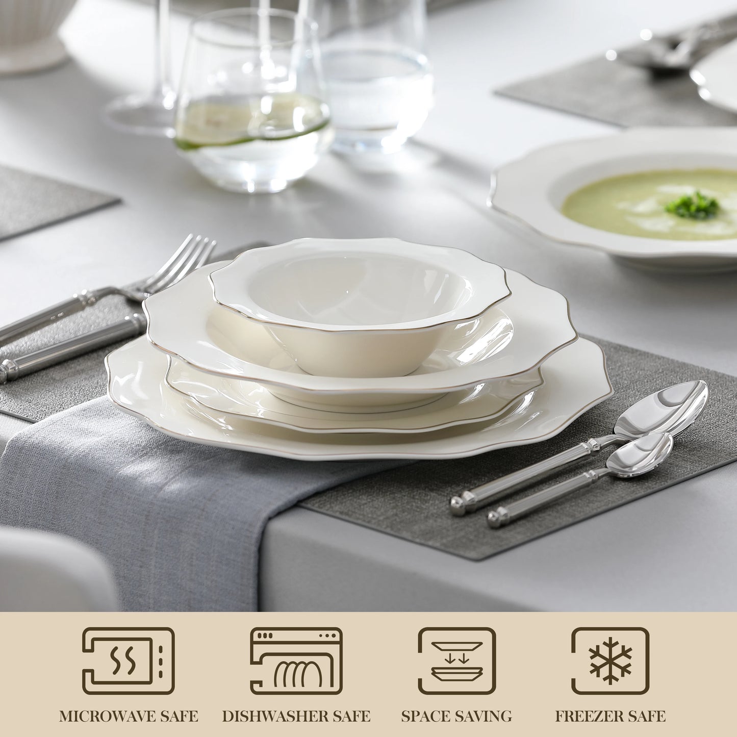 16 Piece Nordic European White Porcelain Tableware Set