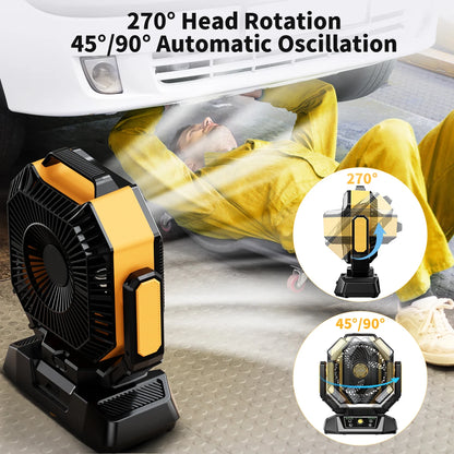 40000mAh Camping Fan, Battery operated fan with 4 LED Light, 8 Speed, Remote Portable Rechargeable Outdoor