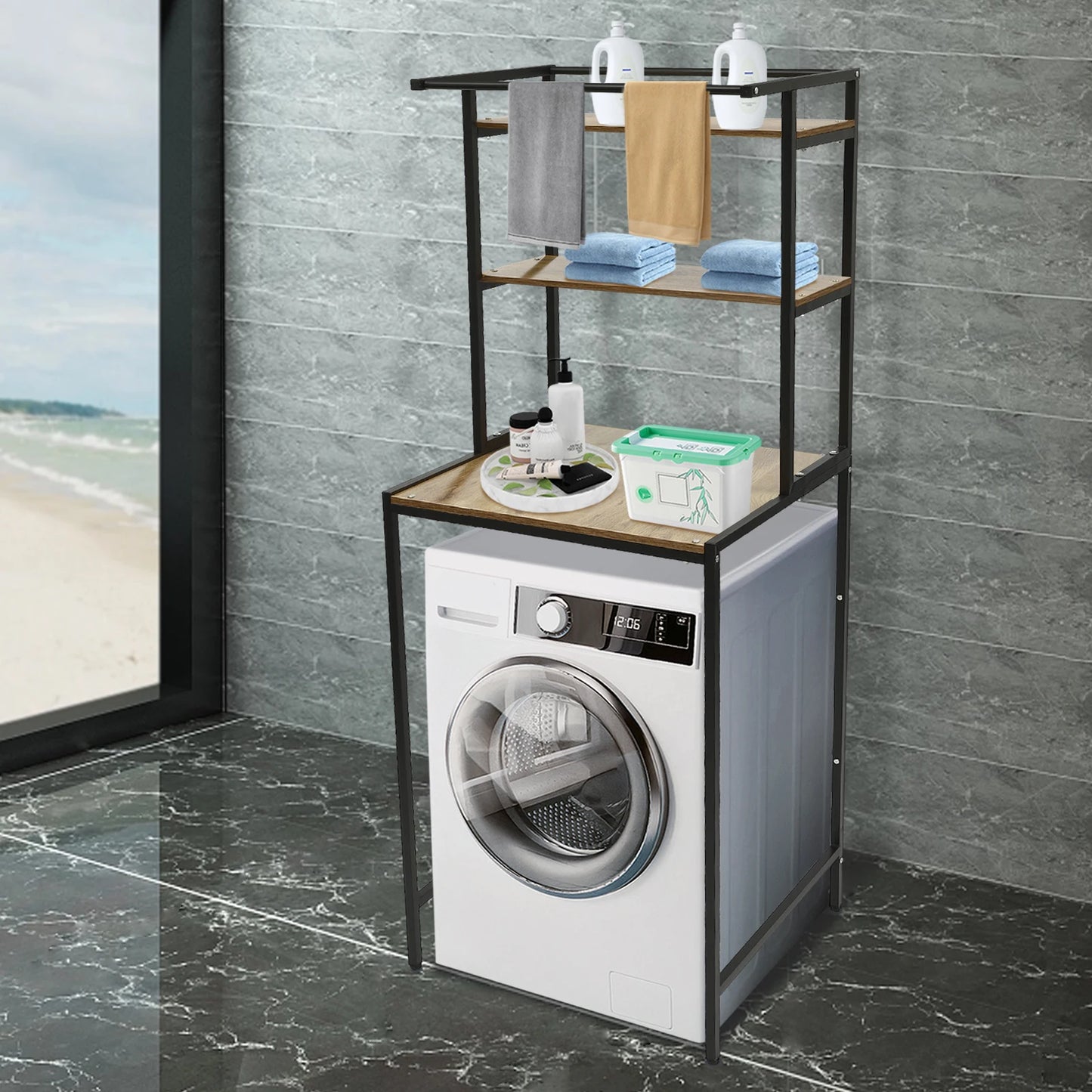 Three-tier Washer and Dryer Storage Rack Veneering Technology Withstands 22 lbs Each Tier