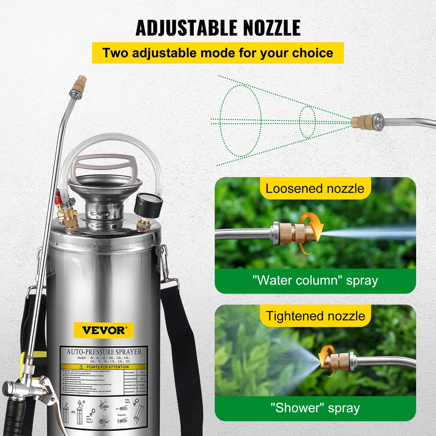 4-12L Hand Powered Sprayer, Stainless Steel, Atomizer Pump