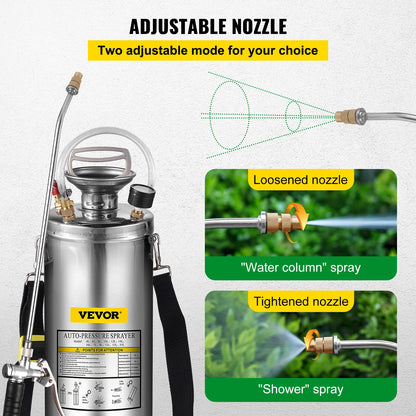 4-12L Hand Powered Sprayer, Stainless Steel, Atomizer Pump