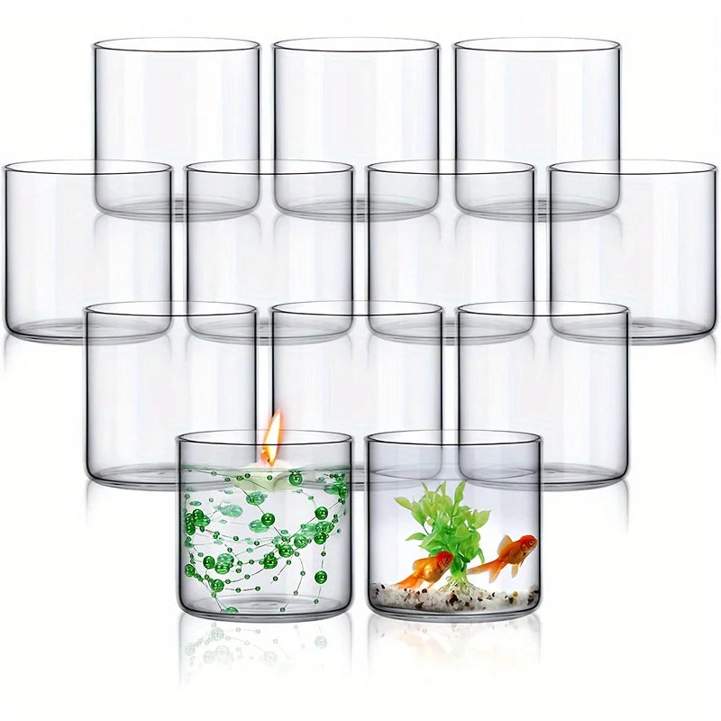 Glass Cylinder Vase Set, Clear Floating Candle Holder and Flowers