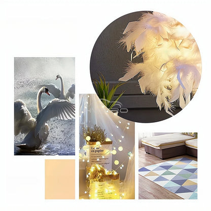 LED Warm Small Table Lamp, Romantic Creative Feather, Girls Bedroom Bedside Table