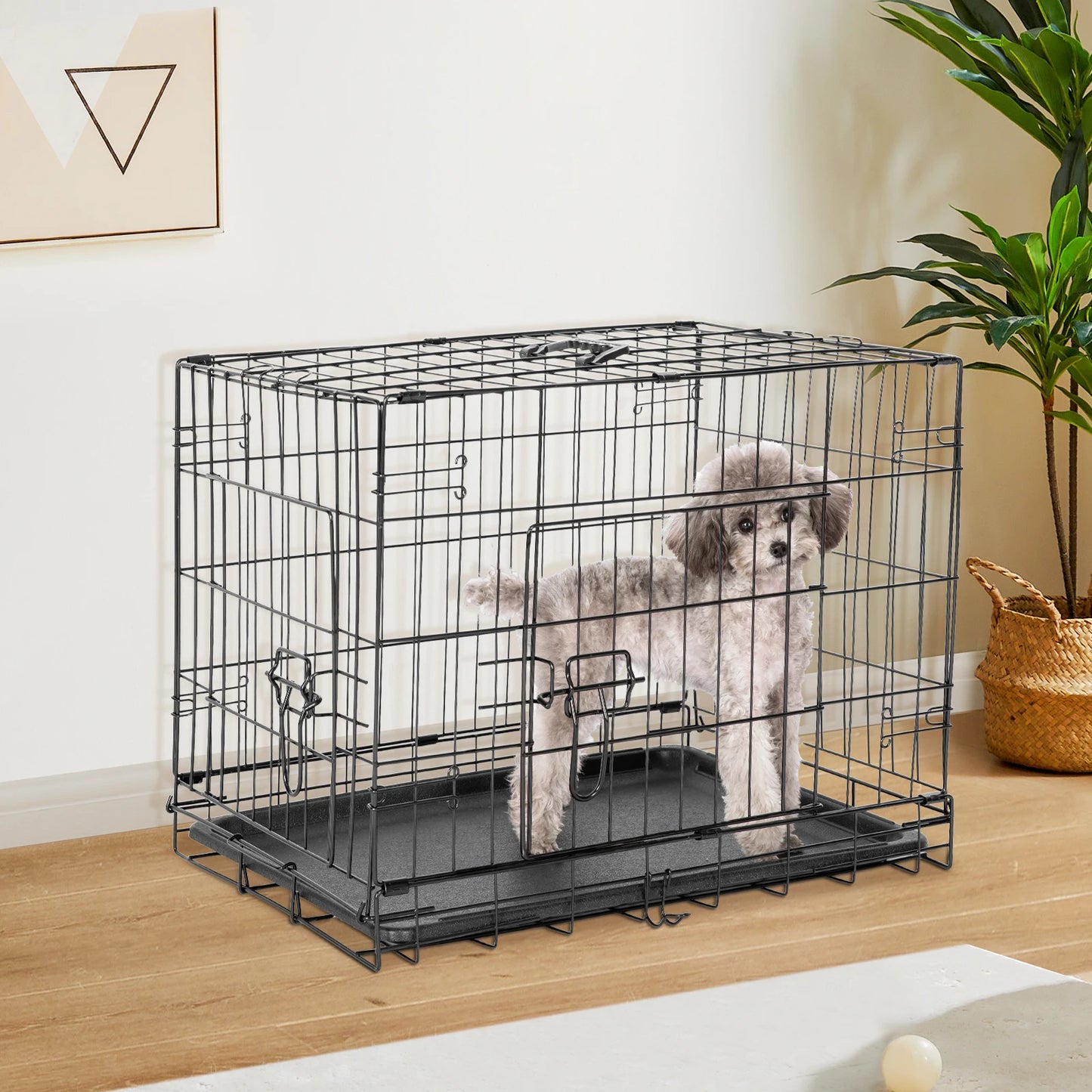 Double Door Folding Metal Wire Dog Case W/Plastic Leak-Proof Tray. Extra Large Pet Kennel for indoor-Outdoor, Travel
