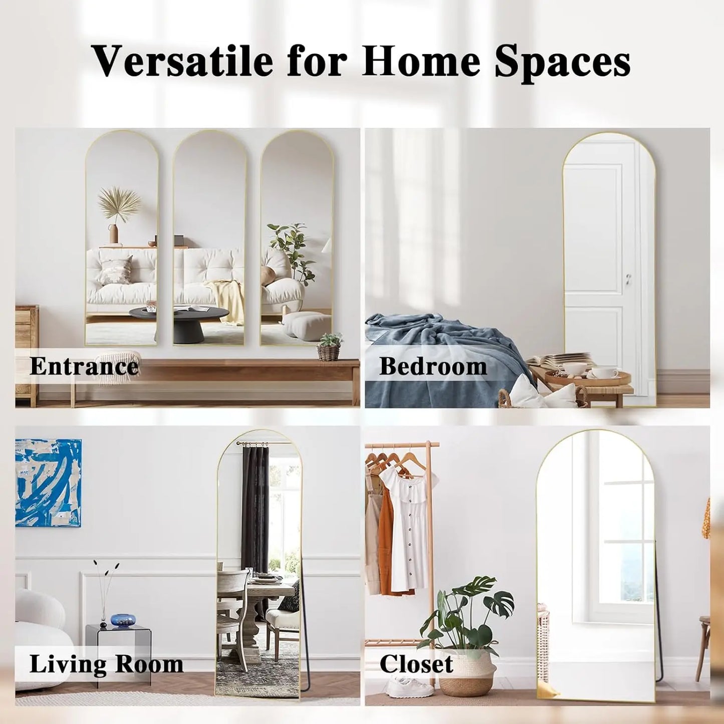 Gold Arched Mirror Full Length w/Stand 21" x 64"