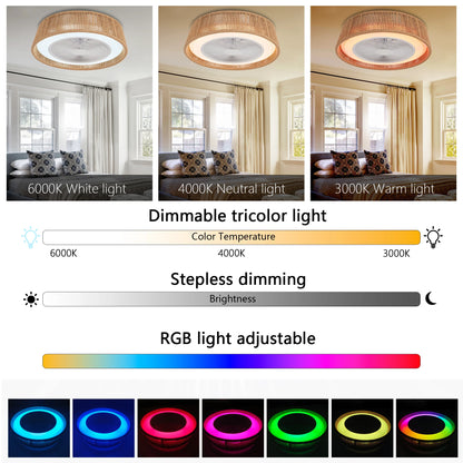 Modern Rustic Ceiling Fan, Light W/LED RGB Mood lighting