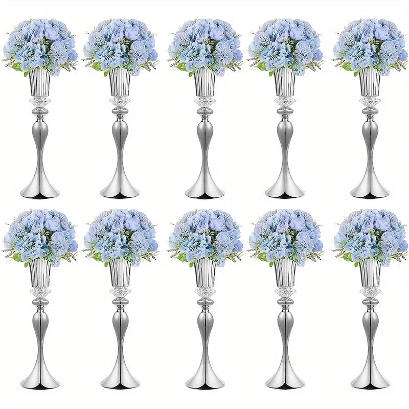 Crystal Flower Stands, Tall Metal Centerpiece Vases