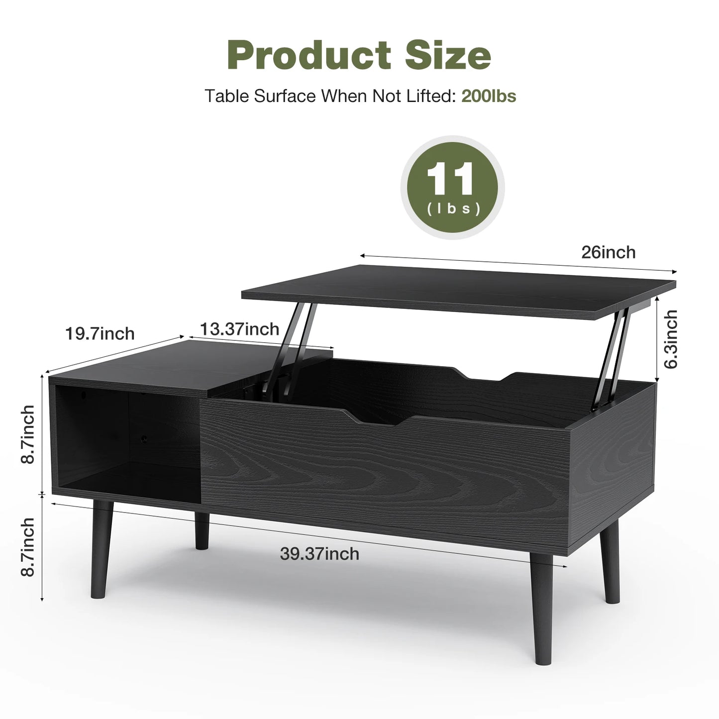 Lift Top Coffee Table for Living Room  39.37" x 19.7"