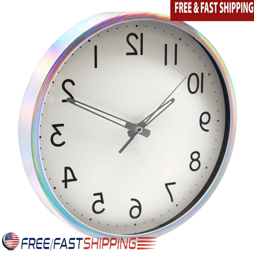 12" Quartz Wall Clock, Iridescent Stylish Design, Large Bold Numbers, Easy Read