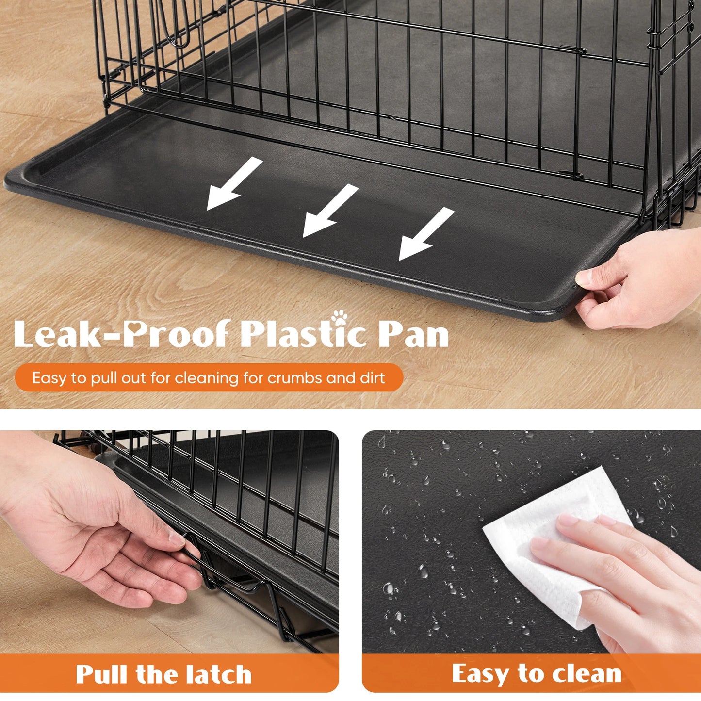 Double Door Folding Metal Wire Dog Case W/Plastic Leak-Proof Tray. Extra Large Pet Kennel for indoor-Outdoor, Travel