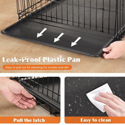 Double Door Folding Metal Wire Dog Case W/Plastic Leak-Proof Tray. Extra Large Pet Kennel for indoor-Outdoor, Travel