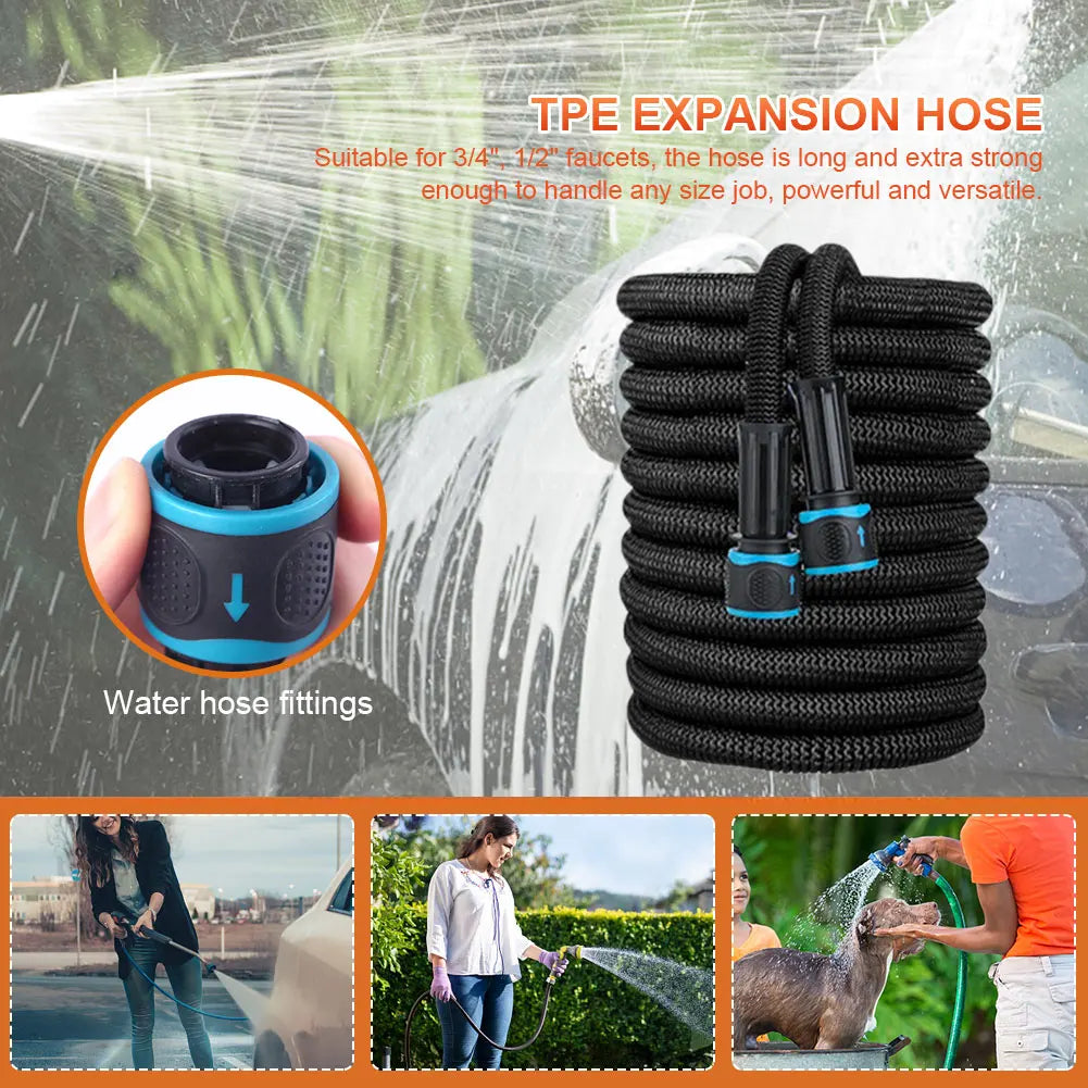25FT Extendable Garden Water Hose Durable TPE High Pressure Hose