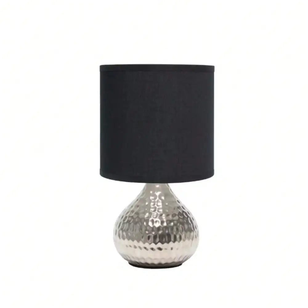 9.25" Silver and Black Hammered Drip Mini Table Lamp for Bedroom Nightstand