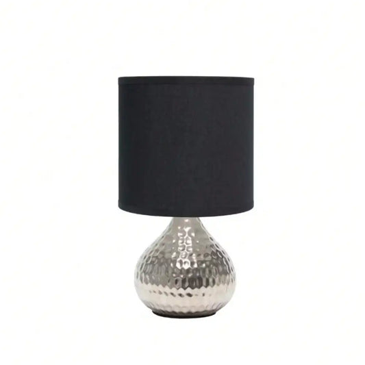 9.25" Silver and Black Hammered Drip Mini Table Lamp for Bedroom Nightstand