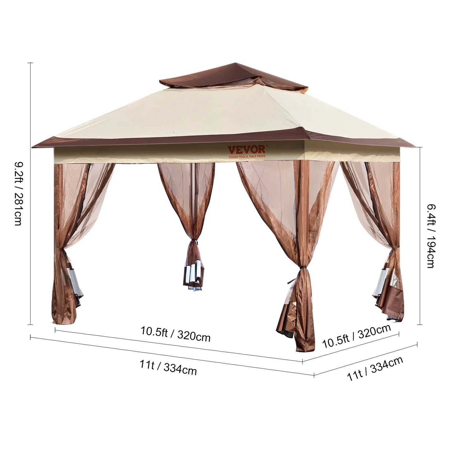 11x11ft Portable Gazebo PU Coated, Waterproof and Collapsible Canopy