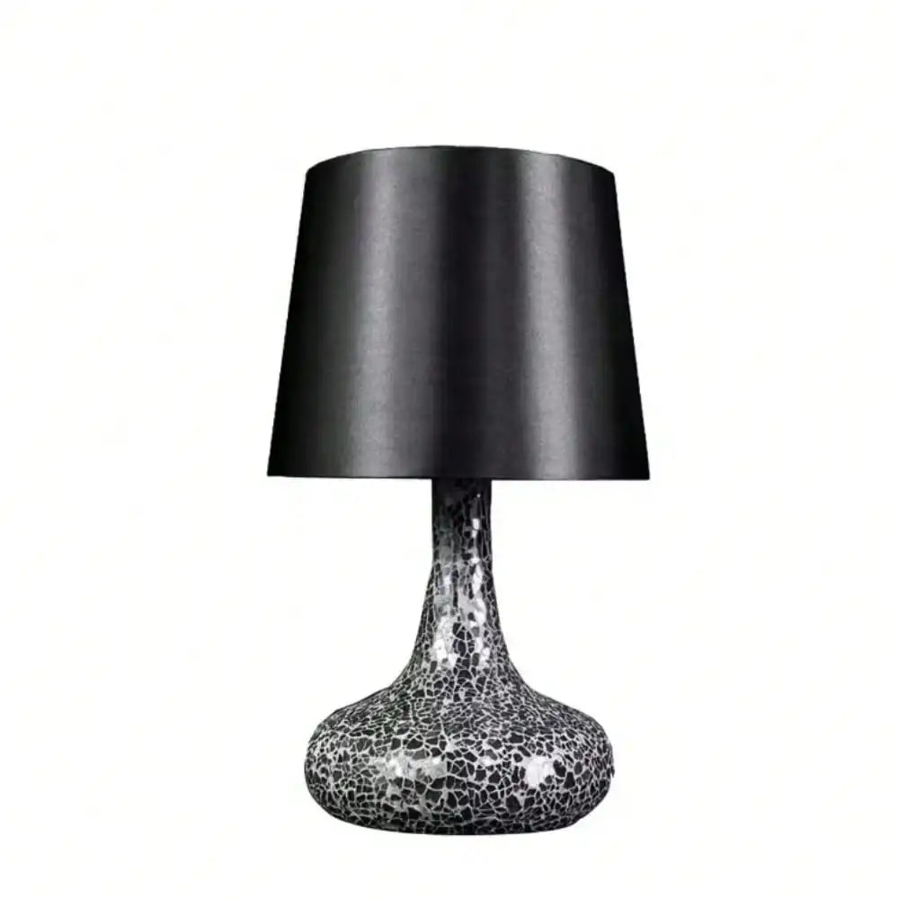 14.17" Mosaic Tiled Glass Genie Table Lamp W/Satin Look Fabric Shade