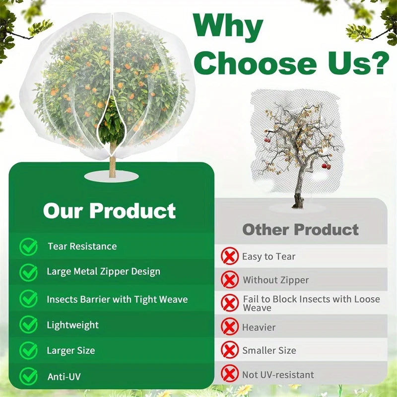 Fruit Tree Netting Covers W/Zipper & Drawstring Closure. Heavy-Duty PE Proof Net