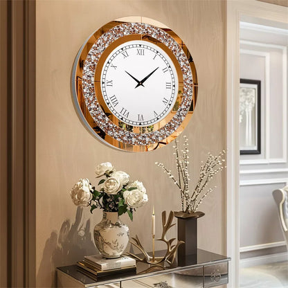 32" Modern 3D Wall Clock, Large Diamond Crystal Clock W/Roman Numerals