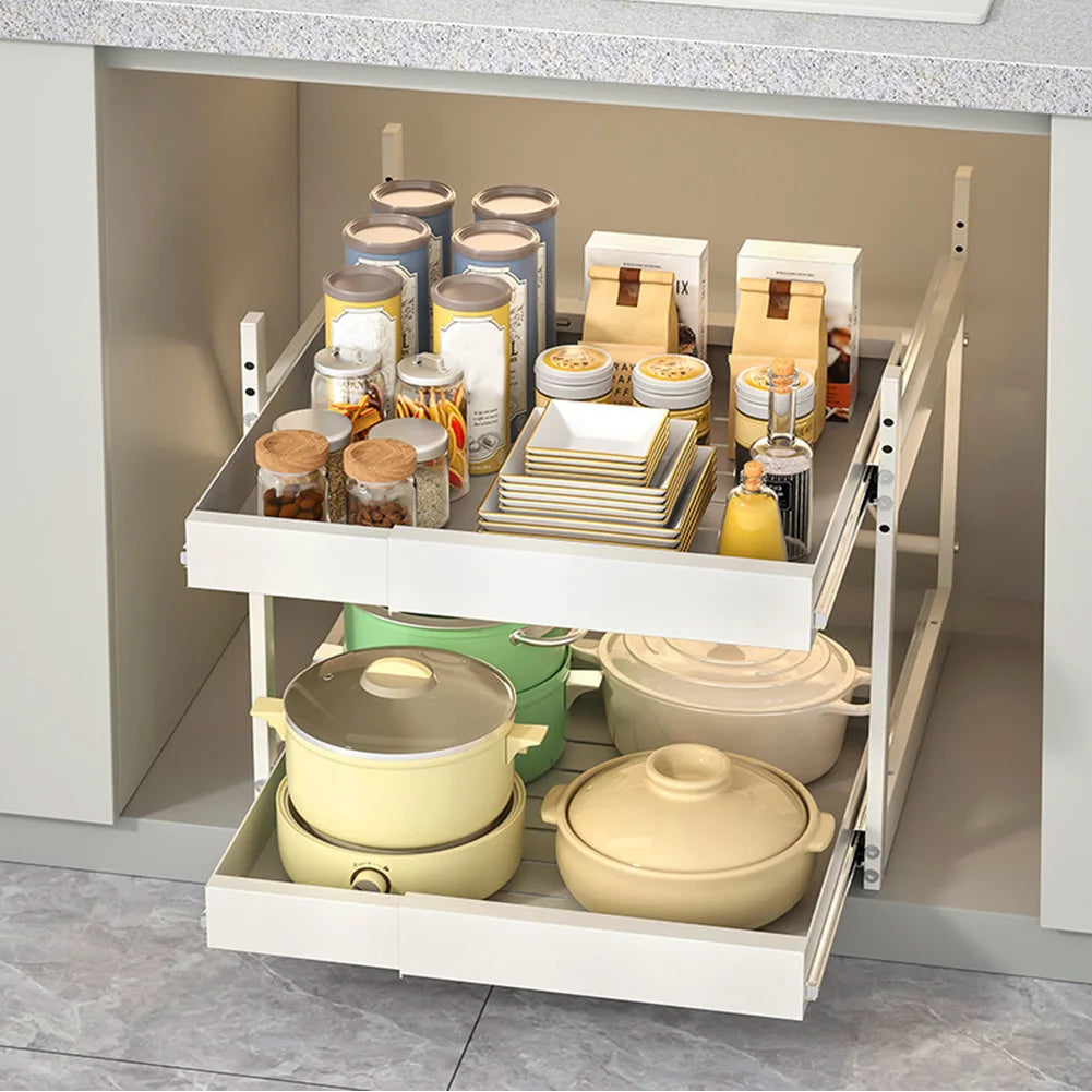 2 Tier Under Sink Sliding Cabinet Basket Organizer, Drawer Pull out Cabinet