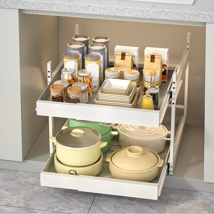 2 Tier Under Sink Sliding Cabinet Basket Organizer, Drawer Pull out Cabinet
