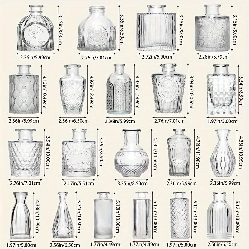 Glass Bud Vases, Bulk, 30 piece set, Cute Vintage Glass