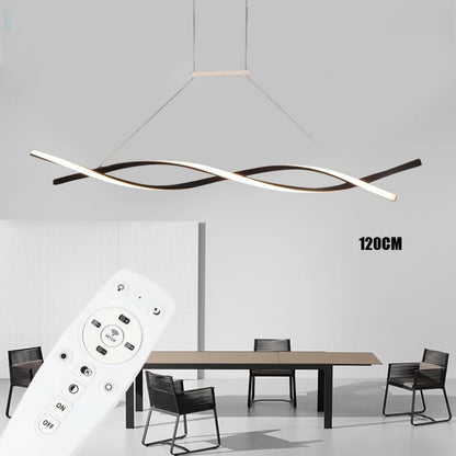 Modern Black Pendant Light for Dining Room, Remote Control Dimmable LED CeilingLight Fixture, 46W 110V Adjustable Height 1.2m