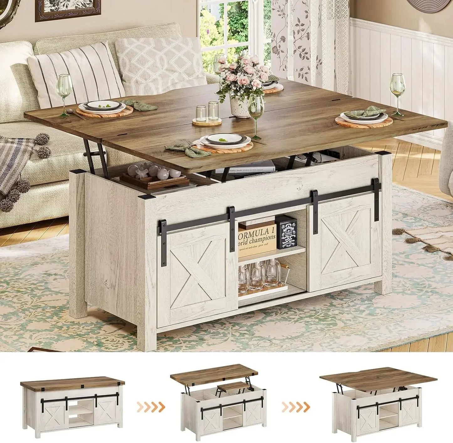 Lift Top Coffee Table, 4 in 1 Multi-Function Convertible Table W/Storage