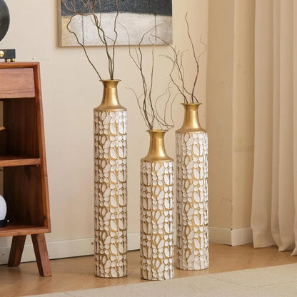 Gold Metal Vase Set of 3, Metallic Centerpiece Vases