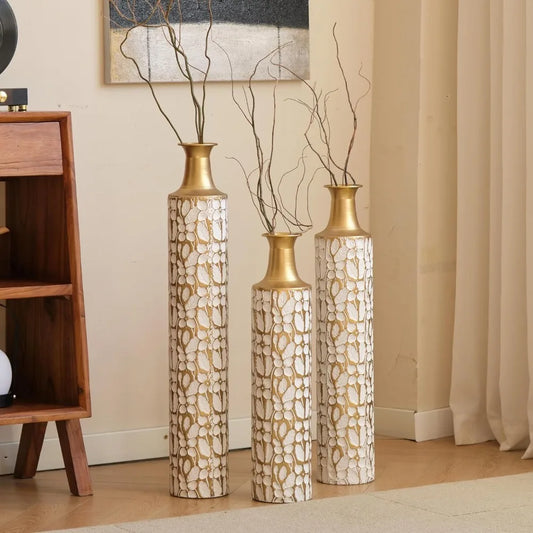 Gold Metal Vase Set of 3, Metallic Centerpiece Vases