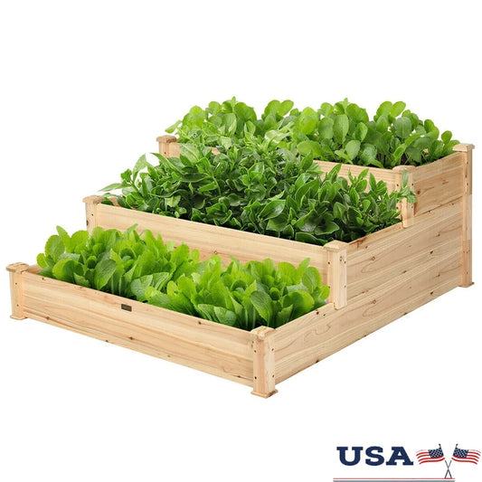 3 Tier Wooden Elevated Vegetable/Flower Garden Bed Planter Kit