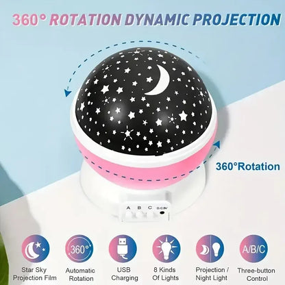 USB Powered Starry Night light Projector W/Moon and Stars-360 degrees rotatable