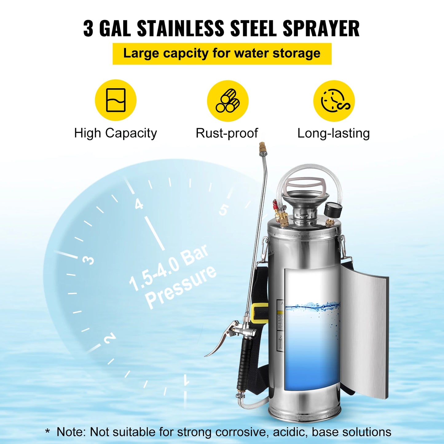 4-12L Hand Powered Sprayer, Stainless Steel, Atomizer Pump