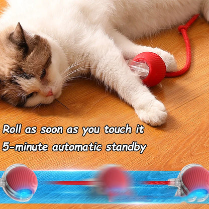 2 Pcs Cat interactive Ball Toys, Automatic Rolling Ball Faux Tail Rechargable Smart Toy